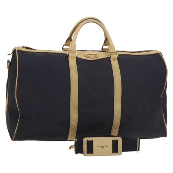DIOR Sports Boston Bag Leather Pvc Navy Gold - Picture 1 of 12